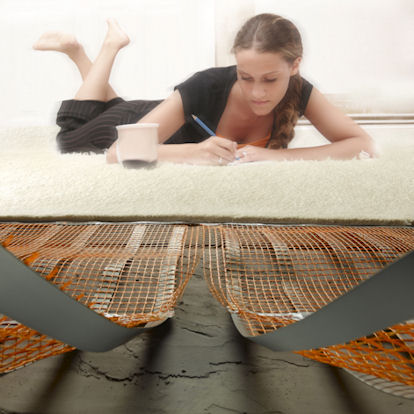 A carpeted room heated from below